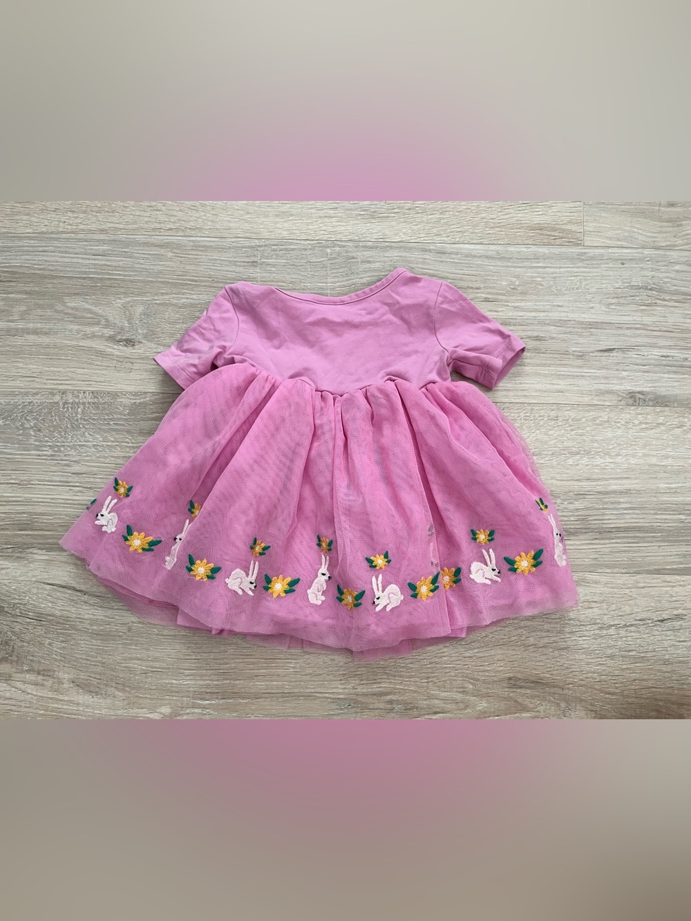 Hanna Andersson Baby Tulle Embroidered Skater Dress Pink Bunnies Flowers - 3-6m - Picture 7 of 7